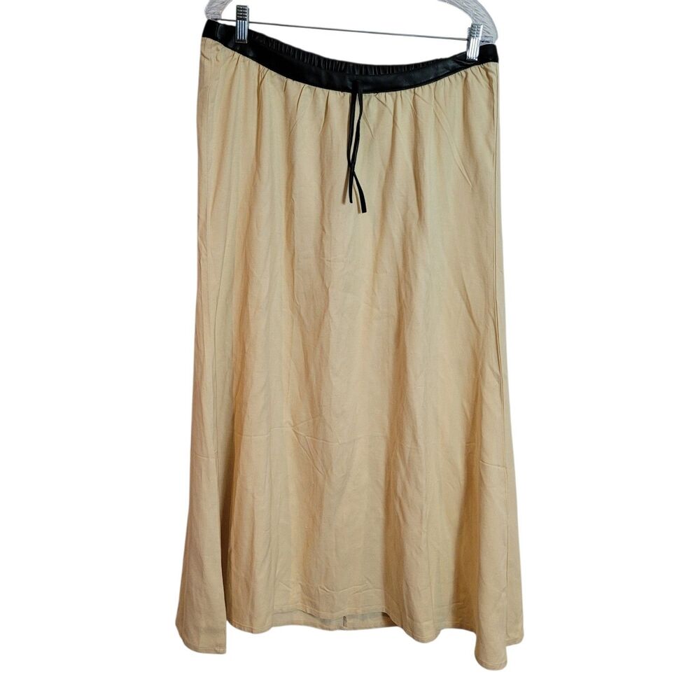 Revolve We Wore What Bow Maxi Skirt Linen Blend Wood Ash and Black Womens Medium